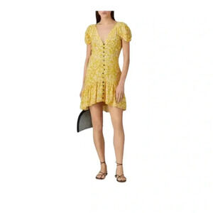 Wish yellow Dress golden bloom high-low mini V-neck short sleeve size plus XXL